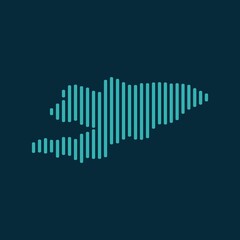 Wall Mural - Vector abstract map of Kyrgyzstan with blue straight rounded lines isolated on a indigo background.