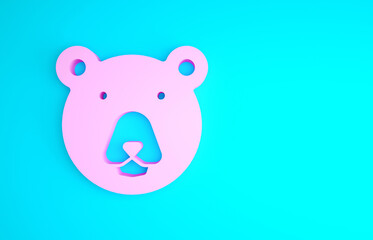 Canvas Print - Pink Bear head icon isolated on blue background. Minimalism concept. 3d illustration 3D render