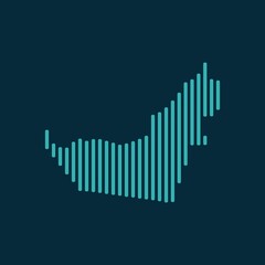 Wall Mural - Vector abstract map of United Arab Emirates with blue straight rounded lines isolated on a indigo background.