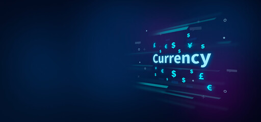 Wall Mural - Currency text on digital blue background. Currency concept.