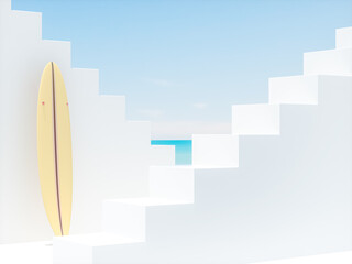 Leinwandbilder - Abstract summer beach scene with a podium background. 3d rendering.