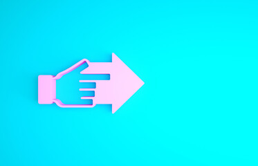 Sticker - Pink Hand with pointing finger with arrow icon isolated on blue background. Business vision and target. Concept business finance, character, leader. Minimalism concept. 3d illustration 3D render