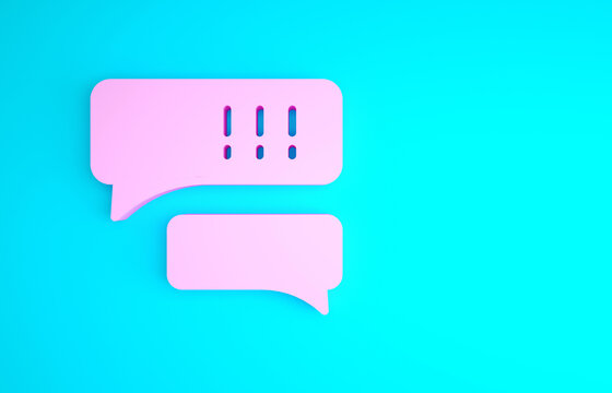 Pink Speech bubble chat about baseball game icon isolated on blue background. Message icon. Communication or comment chat symbol. Minimalism concept. 3d illustration 3D render