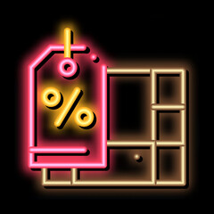 Sticker - furniture discount neon light sign vector. Glowing bright icon furniture discount sign. transparent symbol illustration