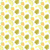 Fototapeta Dinusie - Colorful vector summer seamless pattern with fruits illustration isolated on colour background. Natural style. 