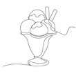 A glass of ice cream . A continuous line. Vector illustration drawn with a single line.