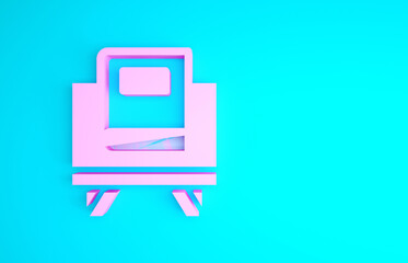 Poster - Pink Holy book of Koran icon isolated on blue background. Muslim holiday, Eid Mubarak, Eid al-fitr, Ramadan Kareem. Minimalism concept. 3d illustration 3D render