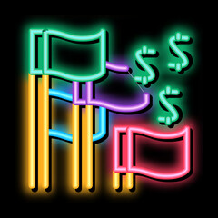 Poster - countries flags financial partnership neon light sign vector. Glowing bright icon countries flags financial partnership sign. transparent symbol illustration