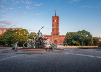 Poster - Berlin Town Hall (Rotes Rathaus) and Neptune Fountain (Neptunbrunnen) - Berlin, Germany