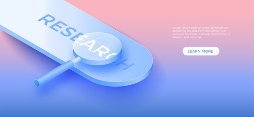 Poster - Business Research and Development concept with 3D magnifier. vector art illustration