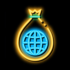 Poster - sphere in finance bag neon light sign vector. Glowing bright icon sphere in finance bag sign. transparent symbol illustration