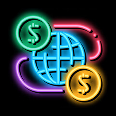 Poster - worldwide financial partnership neon light sign vector. Glowing bright icon worldwide financial partnership sign. transparent symbol illustration