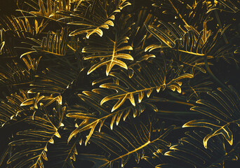 Wall Mural - Abstract of exotic fern leaf in gold background.