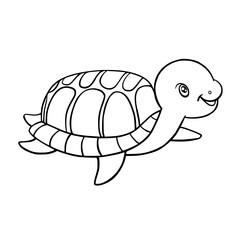 Wall Mural - Line sketch of cute cartoon turtle. Coloring book with ocean animals. Vector illustration funny character.