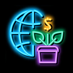 Poster - growth financial plant and sphere neon light sign vector. Glowing bright icon growth financial plant and sphere sign. transparent symbol illustration