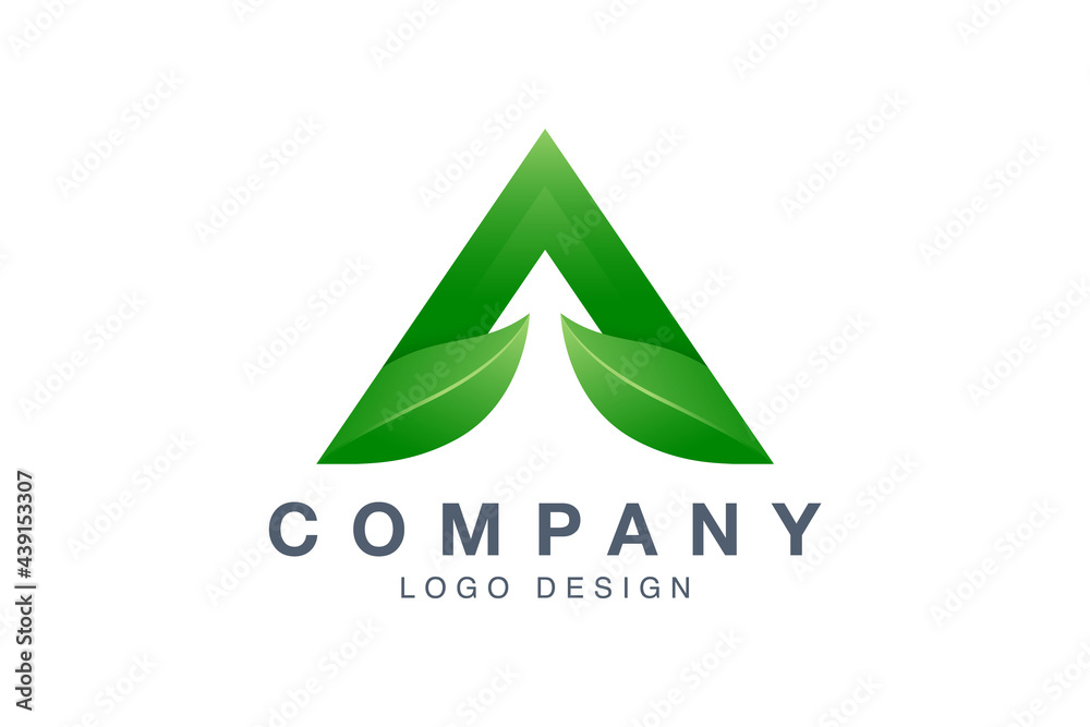 Leaf with Arrow Logo. green letter A and arrow up symbol. Logo Design ...