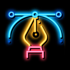 Poster - pen draw curves neon light sign vector. Glowing bright icon pen draw curves sign. transparent symbol illustration