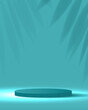 © TripleP Studio - Cosmetic light blue background minimal and premium podium display for product presentation branding and packaging presentation. studio stage with shadow of leaf background. 3D illustration design