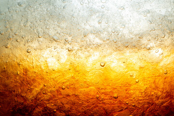 Wall Mural - Close up view of the ice cubes in dark cola background. Texture of cooling sweet summer's drink with foam and macro bubbles on the glass wall. Fizzing or floating up to top of surface.