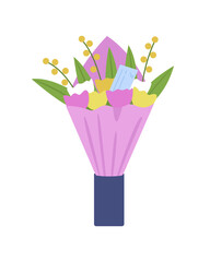 Poster - Flowers delivery semi flat color vector object. Unique gift creation. Colorful tulip bouquet. Florist-designed arrangement isolated modern cartoon style illustration for graphic design and animation