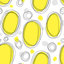 Yellow Oval Shapes And Black Lines Summer Seamless Pattern