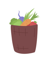 Poster - Vegetables basket semi flat color vector object. Delivering fresh and organic veggies. Carrot, cabbage, tomato in box isolated modern cartoon style illustration for graphic design and animation