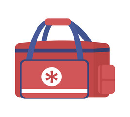 Poster - Emergency medical bag for paramedics semi flat color vector object. Treating traumatic injuries. Medications transportation isolated modern cartoon style illustration for graphic design and animation