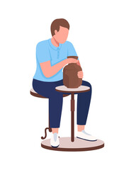 Poster - Ceramic artist making pottery semi flat color vector character. Young man figure. Full body person on white. Workshop isolated modern cartoon style illustration for graphic design and animation