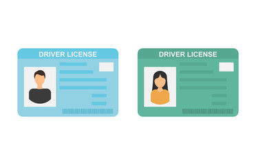 Wall Mural - Car driver license identification card. Driver license vehicle identity document. Stamp, barcode, plastic id card. Vector illustration in flat style.