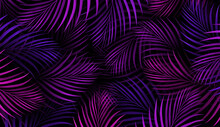 Tropical Neon Purple Palm Leaves Pattern. Jungle Background. Summer Exotic Botanical Foliage Design With Tropic Plants. Vector Illustration.