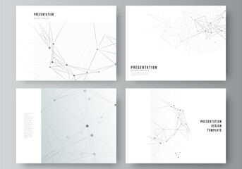 Poster - Vector layout of presentation slides design business templates, template for presentation brochure, brochure cover, report. Gray technology background with connecting lines and dots. Network concept.