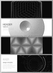 Poster - Vector layout of headers, banner templates for website footer design, horizontal flyer design, website header.Black color technology background. Digital visualization of science, medicine,tech concept