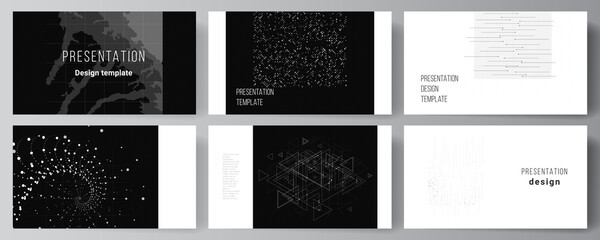 Poster - Vector layout of the presentation slides design business templates, template for presentation brochure, brochure cover, report. Abstract technology black color science background. High tech concept.