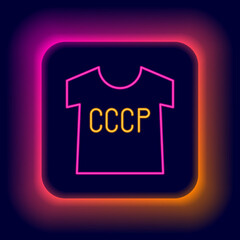 Canvas Print - Glowing neon line USSR t-shirt icon isolated on black background. Colorful outline concept. Vector