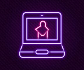 Sticker - Glowing neon line Online museum icon isolated on black background. Museum gallery. Colorful outline concept. Vector