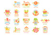© topvectors - Kids Menu Logo Design Templates Set, Organic Natural Food Labels Hand Drawn Vector Illustration