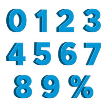 Blue 3D Numbers With Percent Sign Isolated On White Background. Vector Illustration