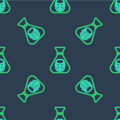 Sticker - Line Pirate coin icon isolated seamless pattern on blue background. Vector