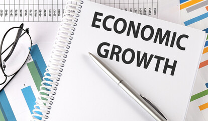 Poster - ECONOMIC GROWTH , pen and glasses on chart, business concept