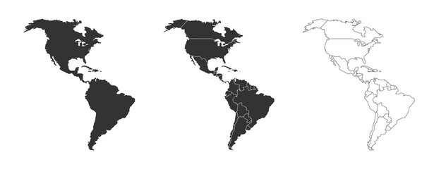 america map set with states borders isolated on white. grey coloured map set. vector