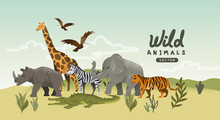 A Collection Of Wild Natural Roaming Animal Characters. Animal Story Vector Illustration