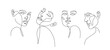 Set of stylized woman faces. Modern single line art. Woman beauty fashion concept, minimalistic style.
