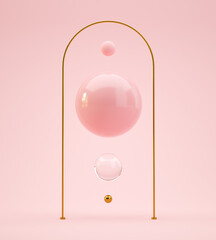 Poster - 3D Illustration. Abstract and modern minimal background with shiny spheres of different sizes.