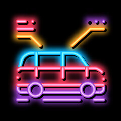 Poster - car characteristics neon light sign vector. Glowing bright icon car characteristics sign. transparent symbol illustration