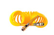 pneumatic hose of a truck for supplying compressed air from a tractor to a trailer, car accessories, car parts, yellow color  white background