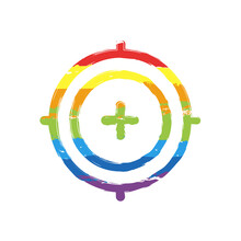 Target, Focus On The Objective, Simple Icon. Drawing Sign With LGBT Style, Seven Colors Of Rainbow (red, Orange, Yellow, Green, Blue, Indigo, Violet