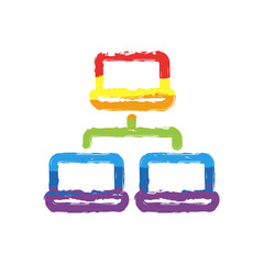 Aufkleber - Digital technology, social network, global connect, simple business logo. Drawing sign with LGBT style, seven colors of rainbow (red, orange, yellow, green, blue, indigo, violet