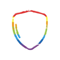 Aufkleber - Shield with check mark, logo of protection, simple icon. Drawing sign with LGBT style, seven colors of rainbow (red, orange, yellow, green, blue, indigo, violet