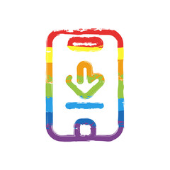 Aufkleber - Download sign, simple app icon. Drawing sign with LGBT style, seven colors of rainbow (red, orange, yellow, green, blue, indigo, violet