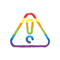 Aufkleber - Exclamation danger sign, hazard warning, simple alert icon. Drawing sign with LGBT style, seven colors of rainbow (red, orange, yellow, green, blue, indigo, violet